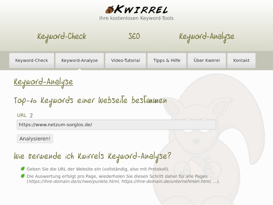 Kwirrel Keyword-Analyse