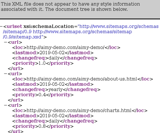 Ansicht der XML-Sitemap