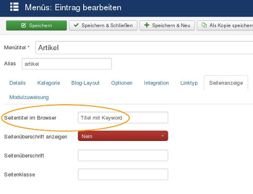 Titel in der Joomla! Seitenanzeige überarbeiten